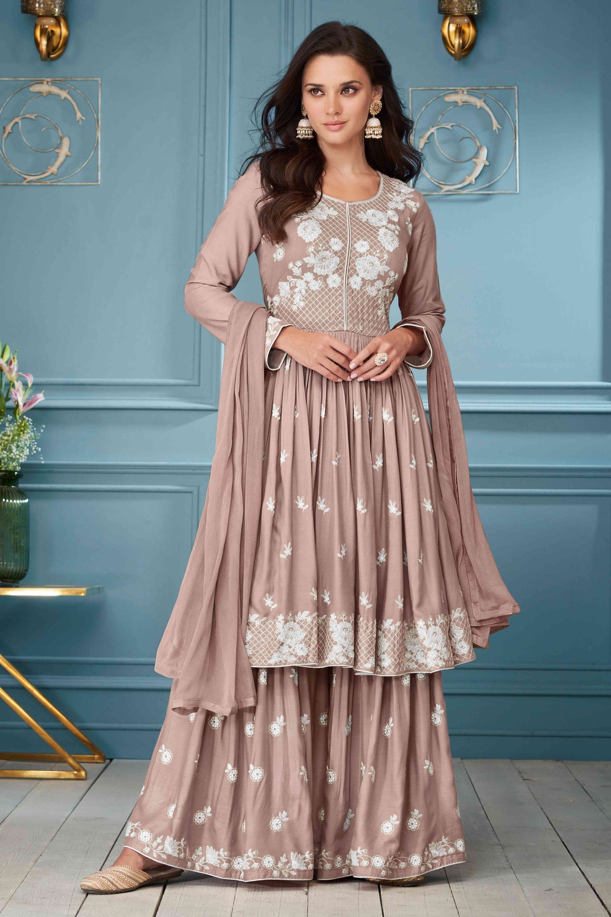 Beautiful Lakhnavi Work Rayon Palazzo Suit for Women