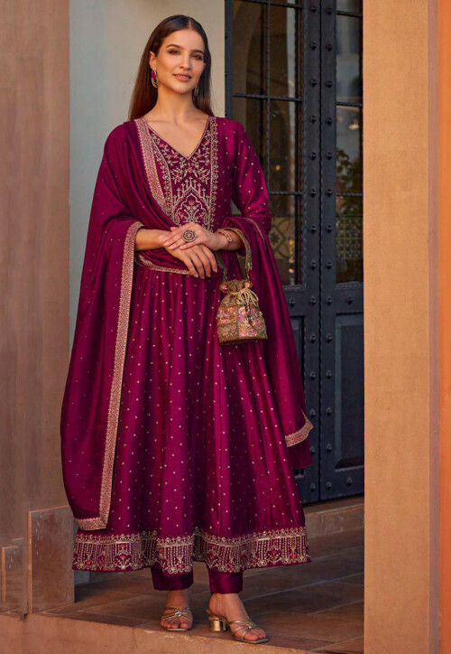 Embroidered Art Silk Jacquard Anarkali Suit