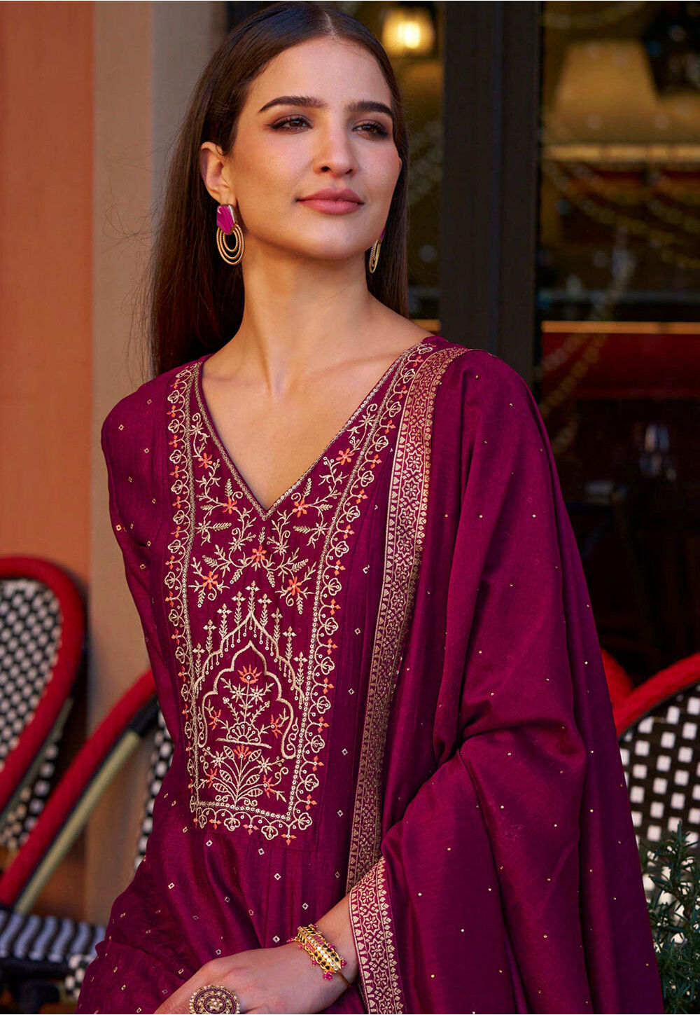 Embroidered Art Silk Jacquard Anarkali Suit