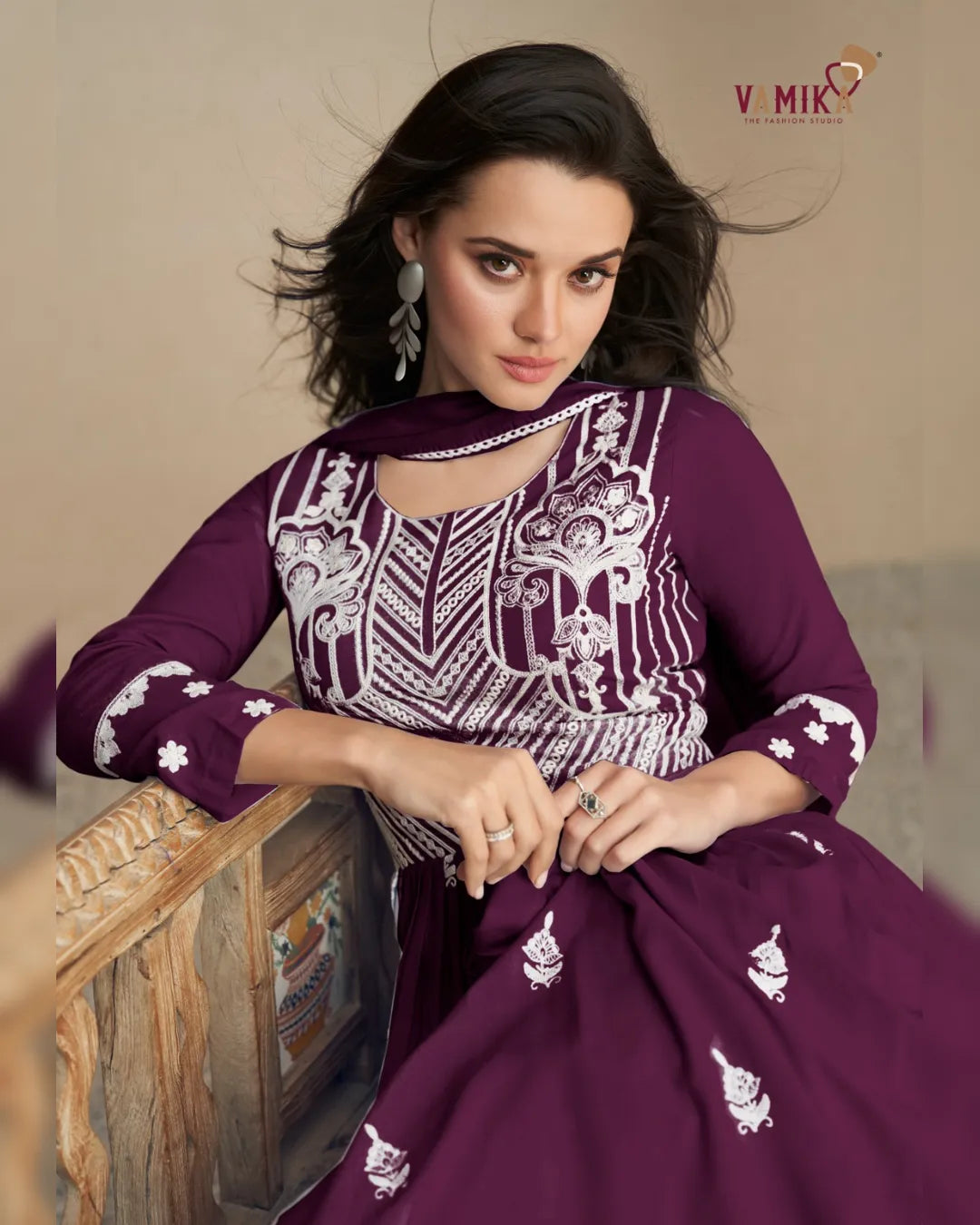 Purple Heavy Reyon Kurta Set with Plazo and Nazmin Dupatta
