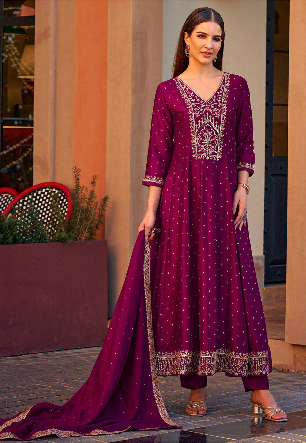 Embroidered Art Silk Jacquard Anarkali Suit